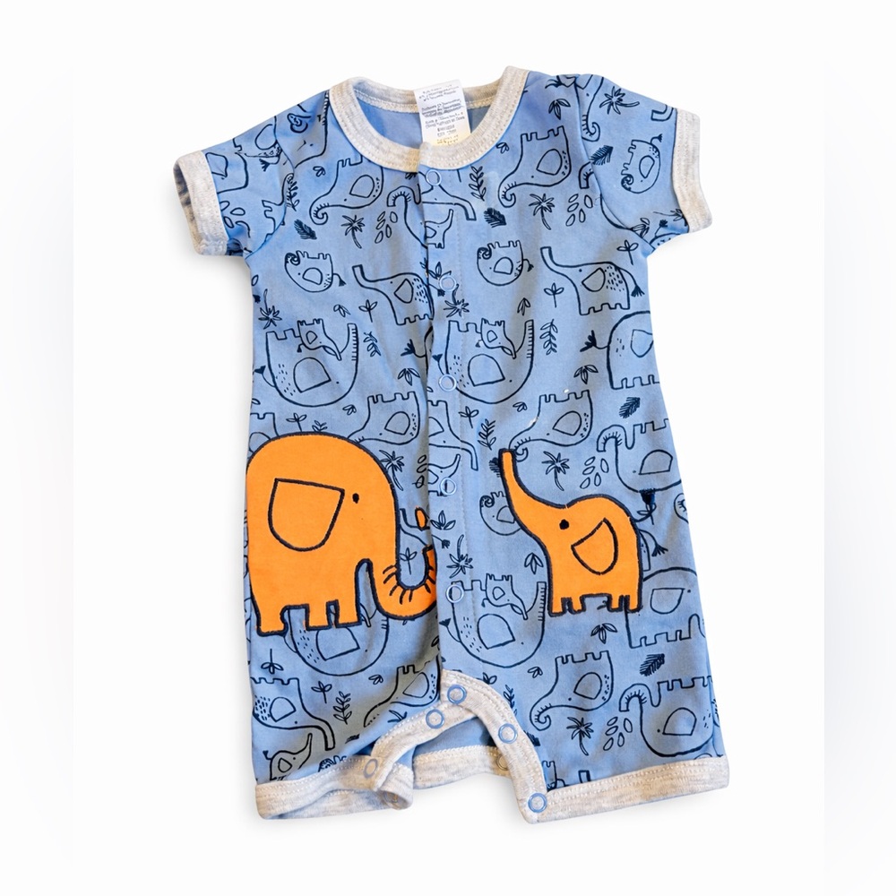 Carter's Blue & Orange Elephant Print One-Piece Bodysuit
